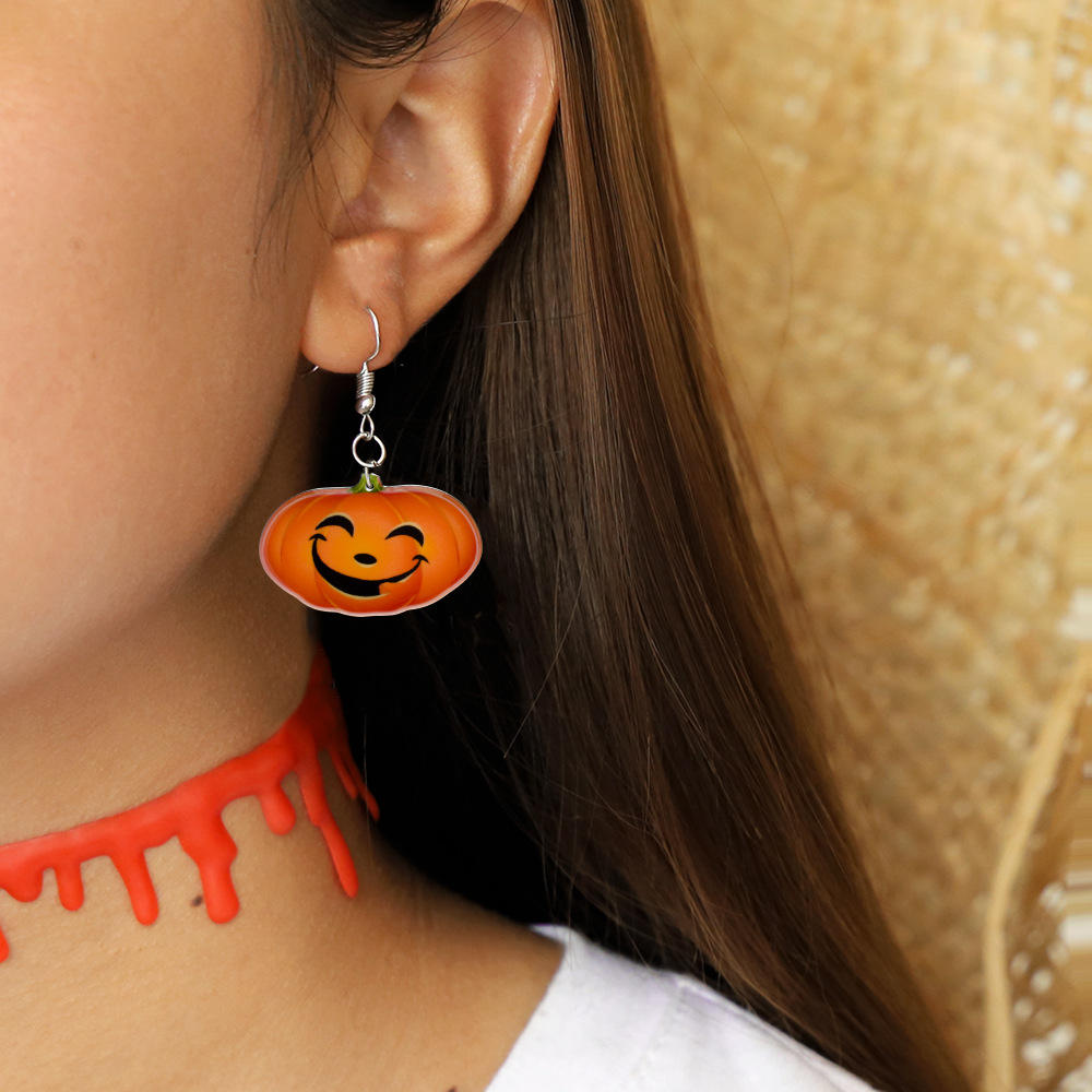 Trendy Pumpkin Smile Pendant Øredobber Morsomme 3d Stereoskopiske Halloween-harpiks Tegneserieøredobber