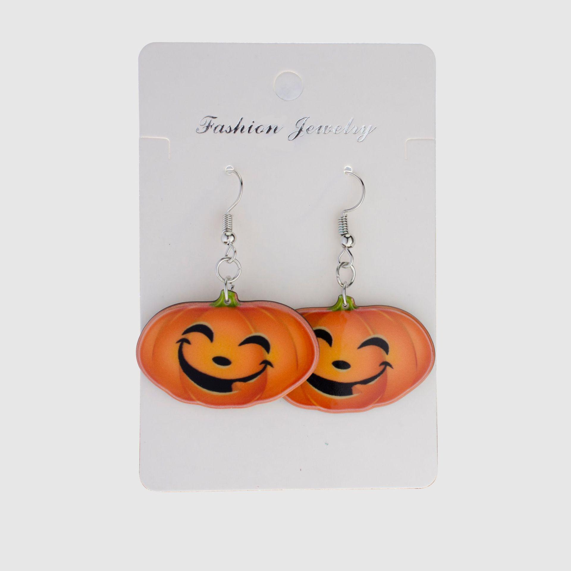 Trendy Pumpkin Smile Pendant Øredobber Morsomme 3d Stereoskopiske Halloween-harpiks Tegneserieøredobber