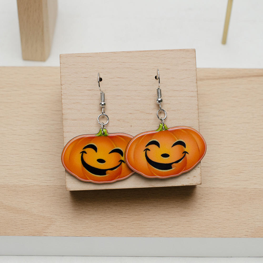 Trendy Pumpkin Smile Pendant Øredobber Morsomme 3d Stereoskopiske Halloween-harpiks Tegneserieøredobber