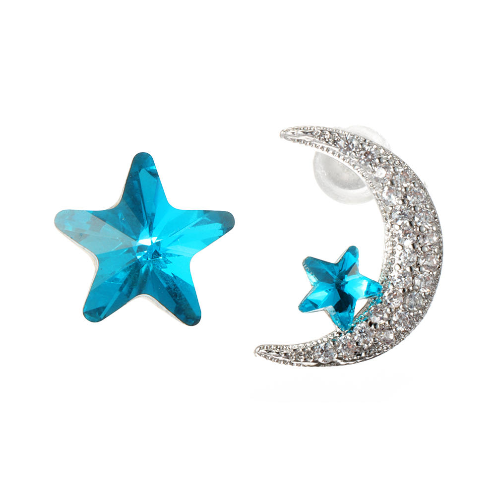 Unike Asymmetriske Øredobber Luksus Micro Paved Zirconia Crystal Star Moon Piercing Øredobber