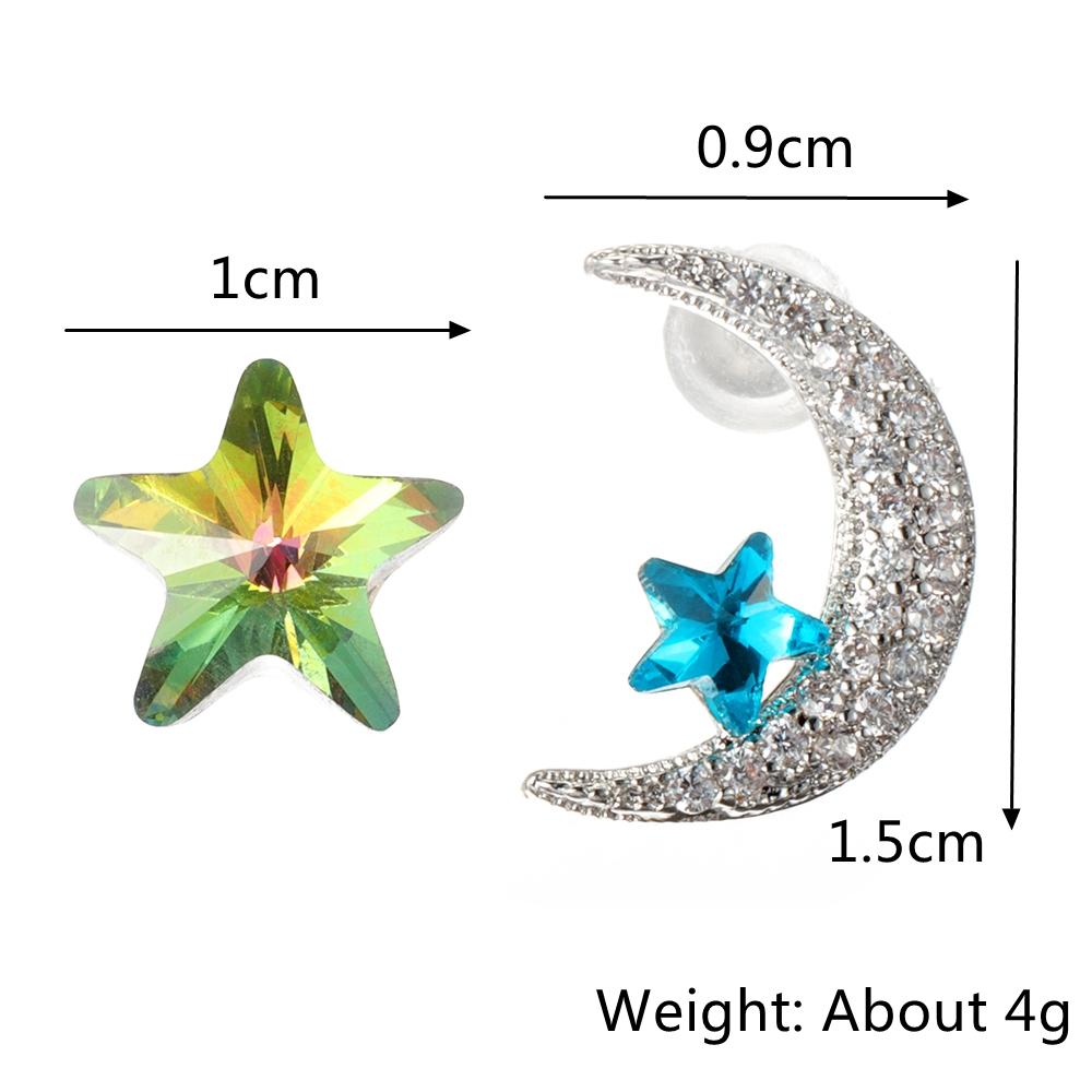 Unike Asymmetriske Øredobber Luksus Micro Paved Zirconia Crystal Star Moon Piercing Øredobber