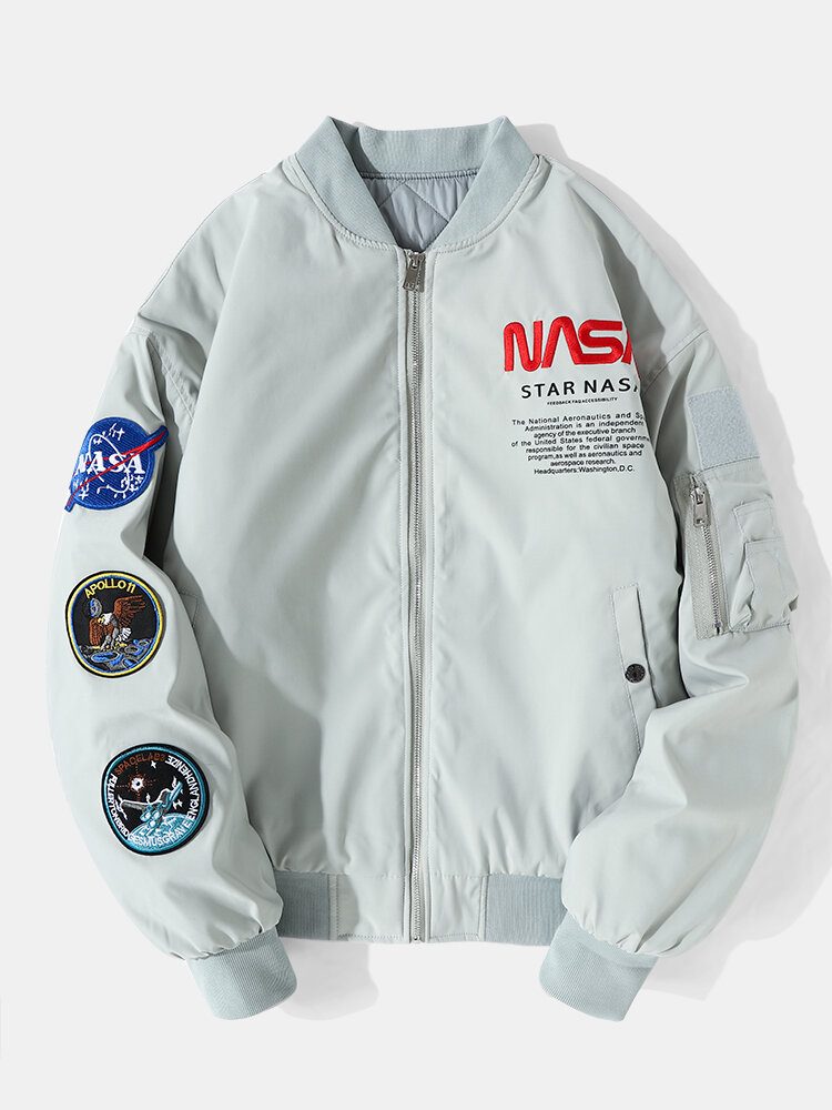 Menn Astronaut Nasa Letter Icon Mønster Baseball Krage Glidelåslommer Uformelle Jakker