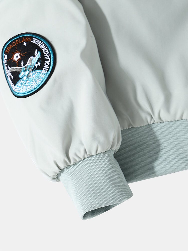 Menn Astronaut Nasa Letter Icon Mønster Baseball Krage Glidelåslommer Uformelle Jakker