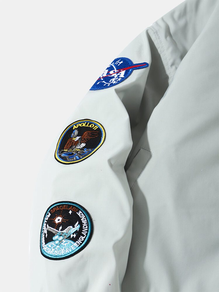 Menn Astronaut Nasa Letter Icon Mønster Baseball Krage Glidelåslommer Uformelle Jakker