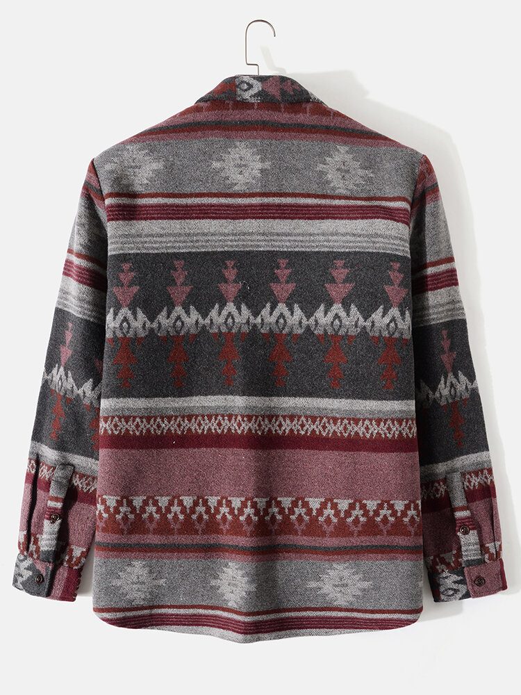 Menn Christmas Elk Snowflake Printed Striped Chest Pocket Jakker