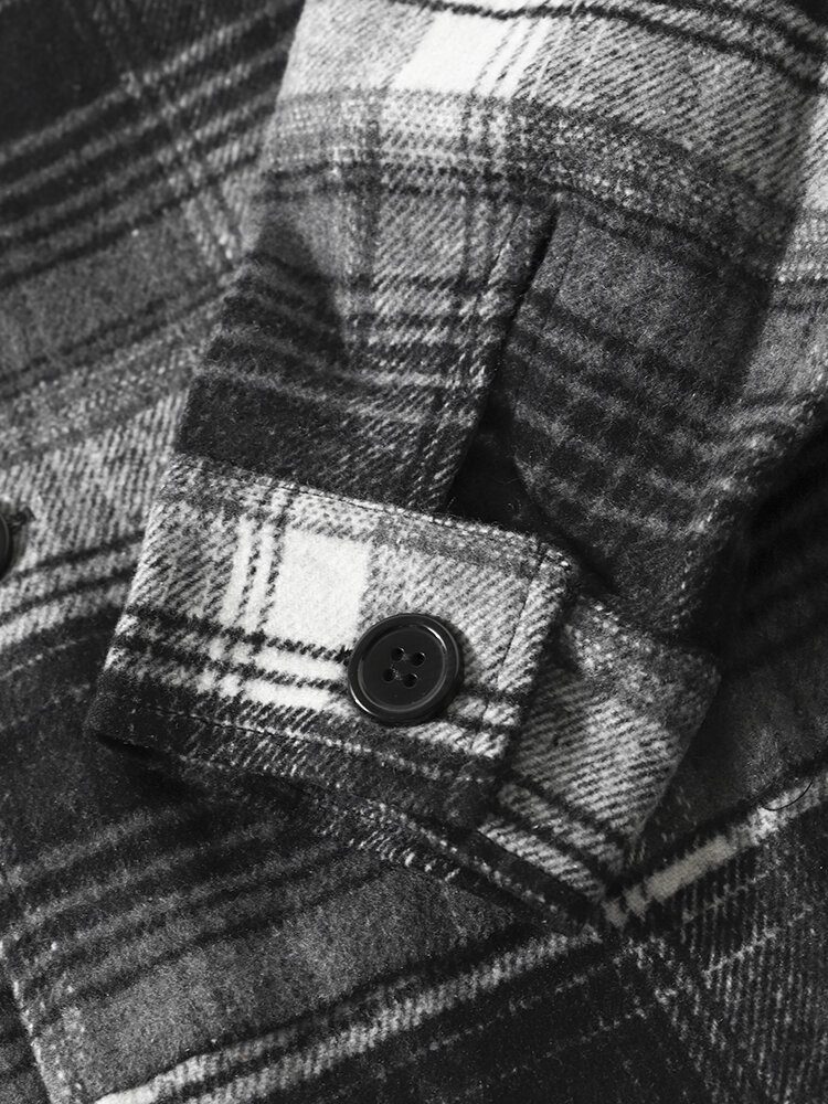 Menn Street Plaid Cotton Lapel Kontrastlommer Knappeskjorter Jakker