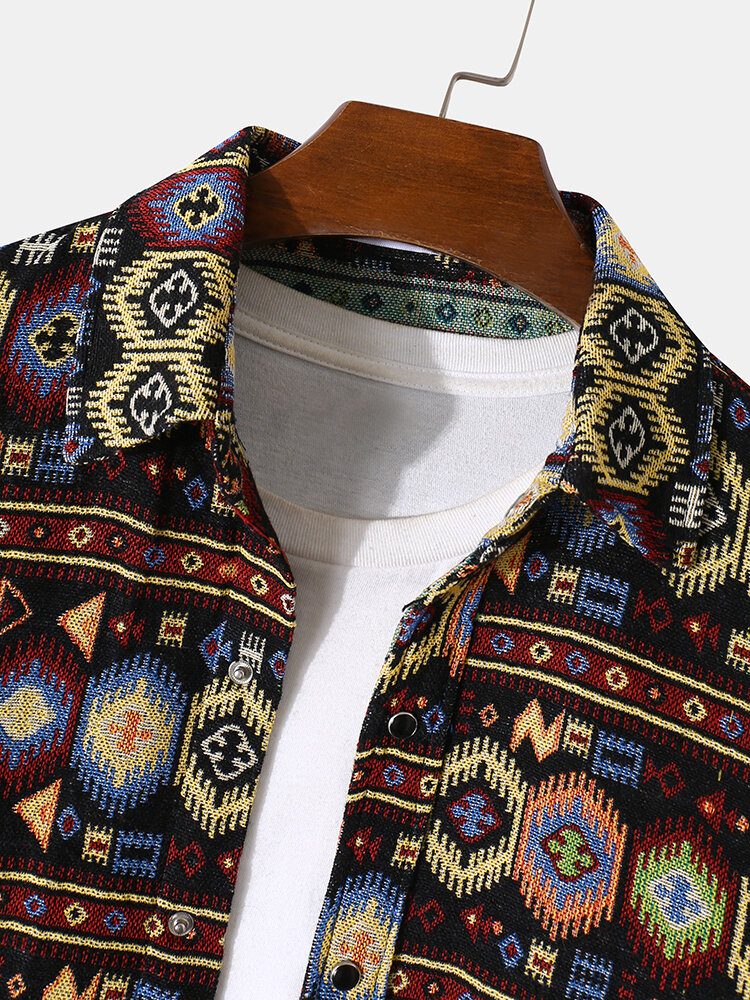 Menn Tribal Pattern Retro Button Up Langermede Fritidsjakker