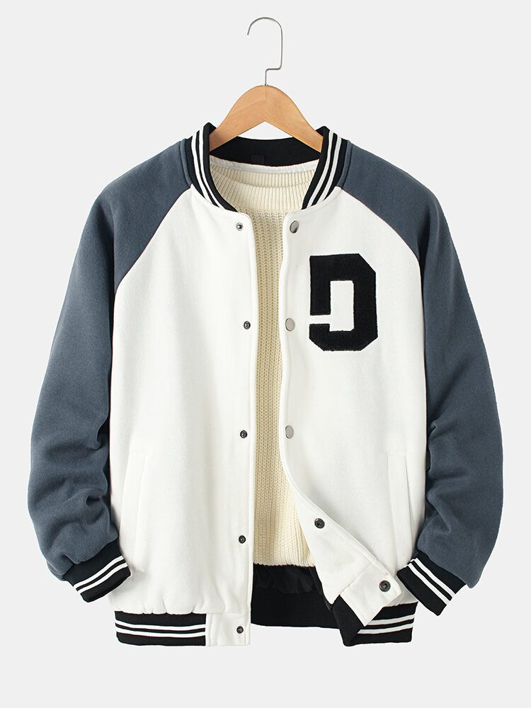 Vintage Tykke Raglanermer Tykke Raglanermer Knapper Uformell Løs Varsity-jakke