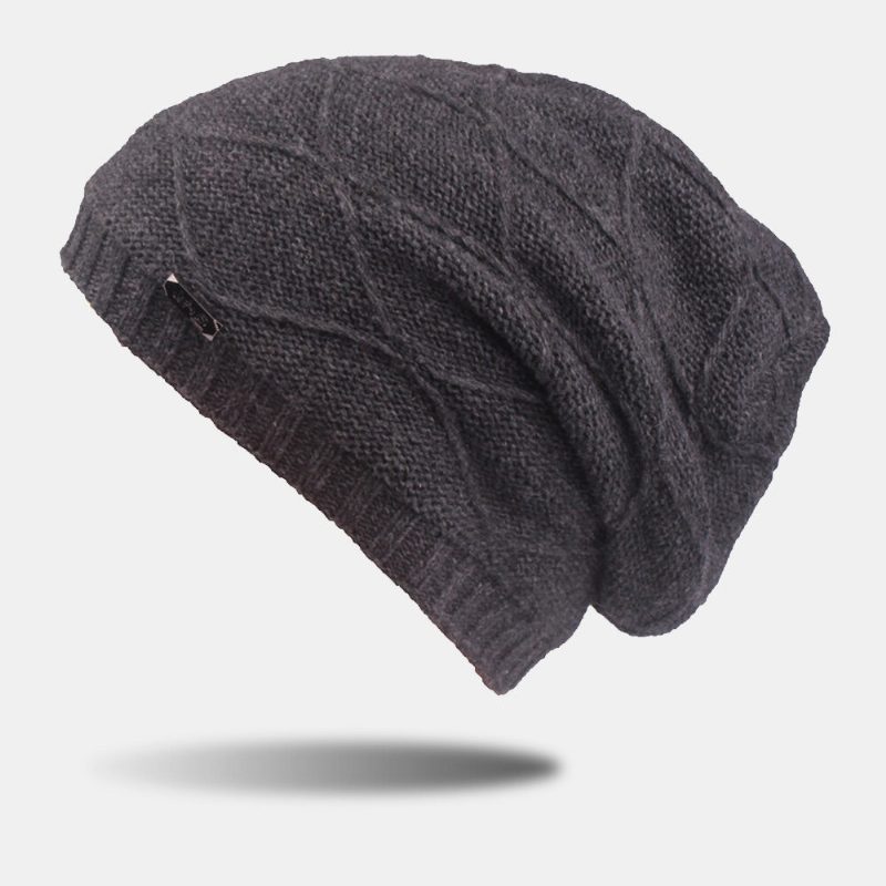 2 Stk Menn Kaninpels Pluss Velvet Varm Strikket Baotou Cap Skjerf Vinter Tykk Ansiktsbeskyttelse Ørebeskyttelse Stripe Beanie Skull Hat