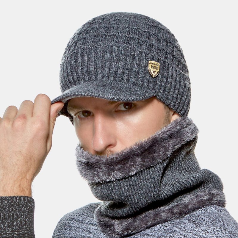 2 Stk Menn Winter Plus Velvet Warm Cashmere Bonnet Strikket Caps Skjerf Maske Outdoor Wild Elastisk Justerbar Vindtett Beanie Skull Hat