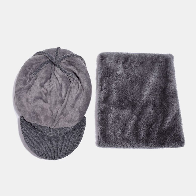 2 Stk Menn Winter Plus Velvet Warm Cashmere Bonnet Strikket Caps Skjerf Maske Outdoor Wild Elastisk Justerbar Vindtett Beanie Skull Hat