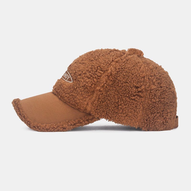 Baseballcaps For Menn Teddy Velvet Semsket Skinn Farge Kontrast Patchwork Broderi Varme Lue For Dame