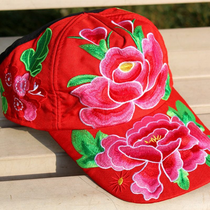 Blomsterbroderi For Kvinner Solkrem Solhatt Andehatt Baseballcaps