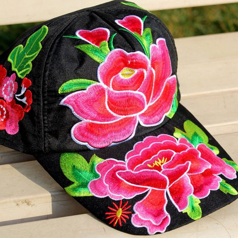 Blomsterbroderi For Kvinner Solkrem Solhatt Andehatt Baseballcaps