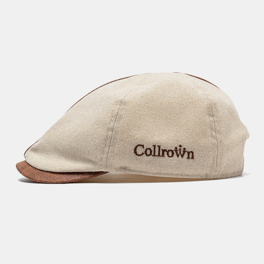 Collrown Herre Bomull Ensfarget Brevbrodert Forover Cap Flate Cap Beret Cap