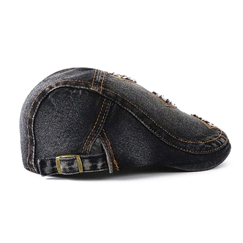 Collrown Menn Denim Distressed Frynsete Pustende Solskjerm Kortbrem Uformell Vintage Forward Hatter Beret Flate Caps