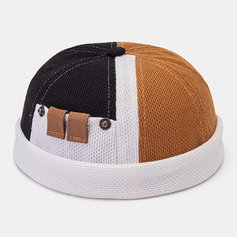 Collrown Menn Polar Fleece Fargeblokk Søm Dome Beanie Skull Cap Høst Vinter Varm Justerbar Skinnspenne Landlord Cap