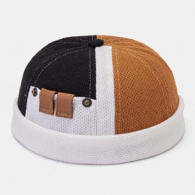 Collrown Menn Polar Fleece Fargeblokk Søm Dome Beanie Skull Cap Høst Vinter Varm Justerbar Skinnspenne Landlord Cap