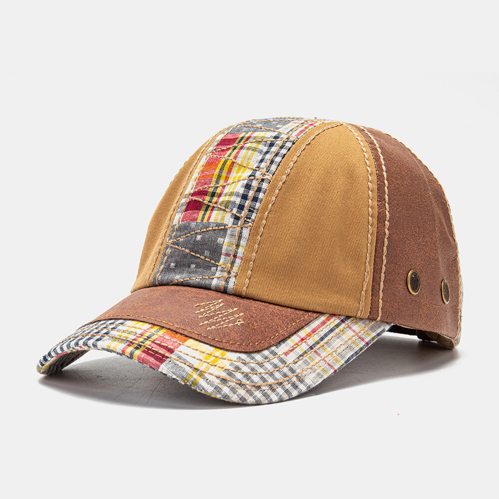 Collrown Unisex Patchwork Gittermønster Mote Ung Solskjerm Baseballhatt