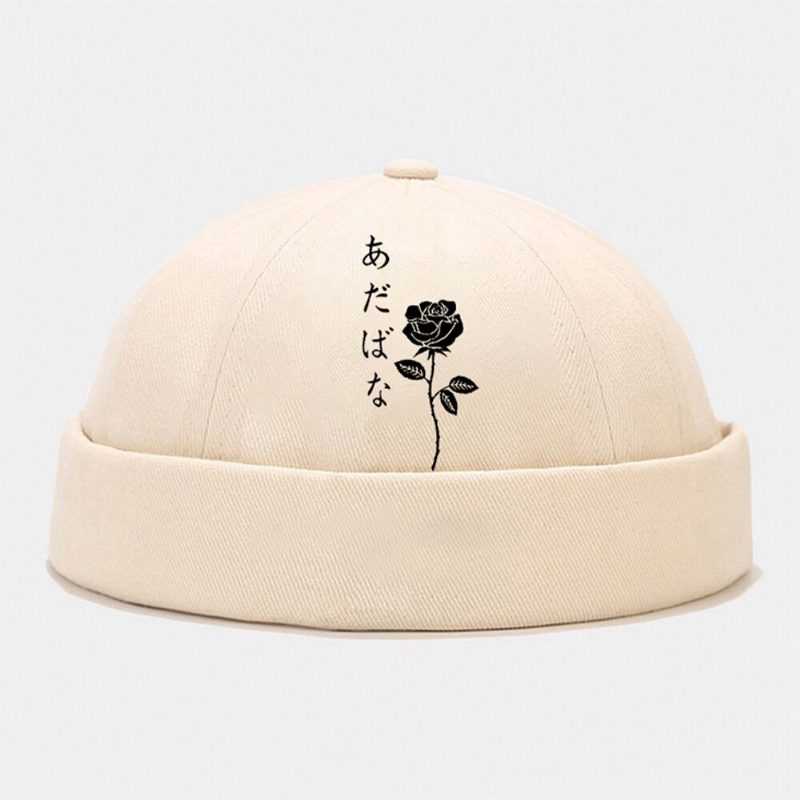 Collrown Unisex Polyester Bomullsrosetrykk All-match Brimless Beanie Landlord Cap Skull Cap