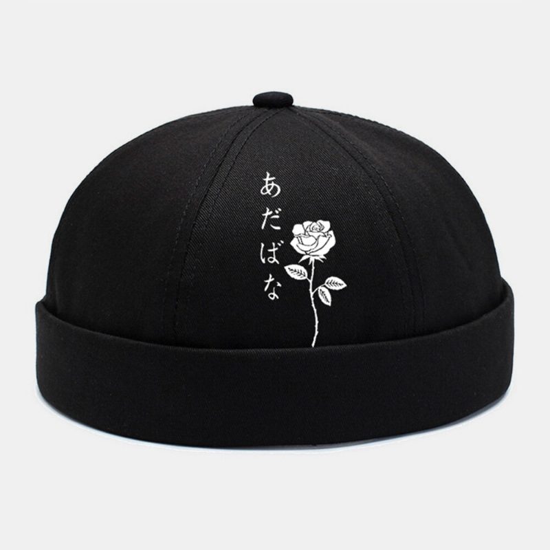 Collrown Unisex Polyester Bomullsrosetrykk All-match Brimless Beanie Landlord Cap Skull Cap