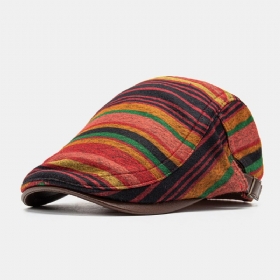 Collrown Unisex Pu-skinnsøm Farget Stripe Berets Utendørs Casual Visir Anti-uv Flate Hat