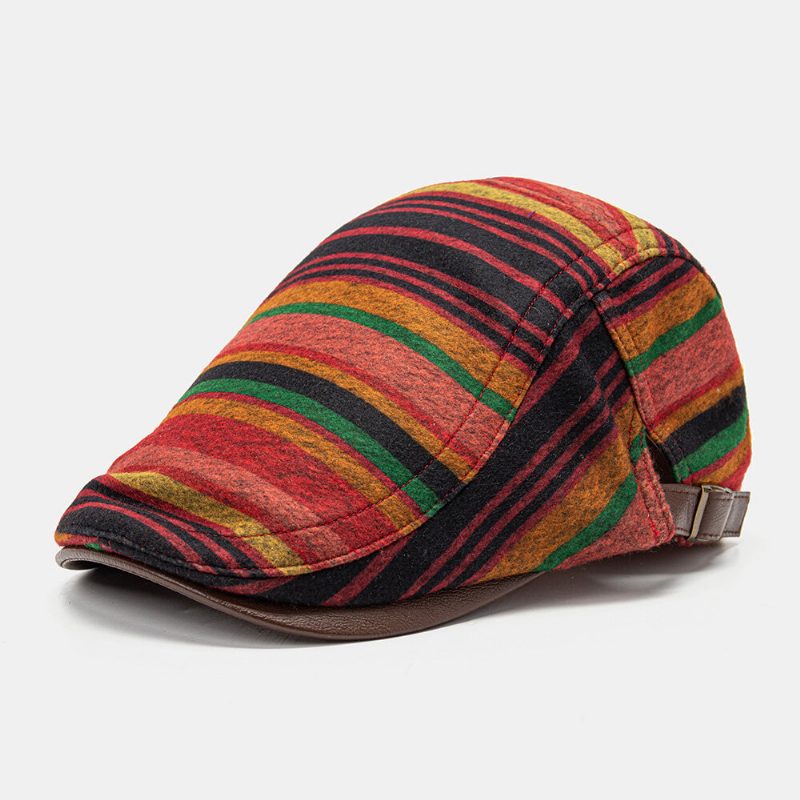 Collrown Unisex Pu-skinnsøm Farget Stripe Berets Utendørs Casual Visir Anti-uv Flate Hat