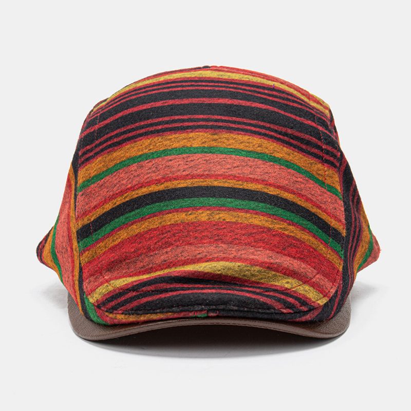 Collrown Unisex Pu-skinnsøm Farget Stripe Berets Utendørs Casual Visir Anti-uv Flate Hat