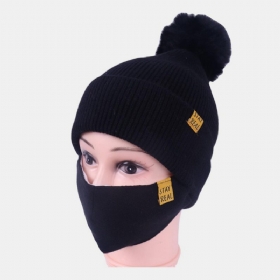 Dame 2stk Ull Vinter Hold Deg Varm Daglig Uformell Nakke Ansiktsbeskyttelse Fluff Ball Strikket Lue Beanie Mask