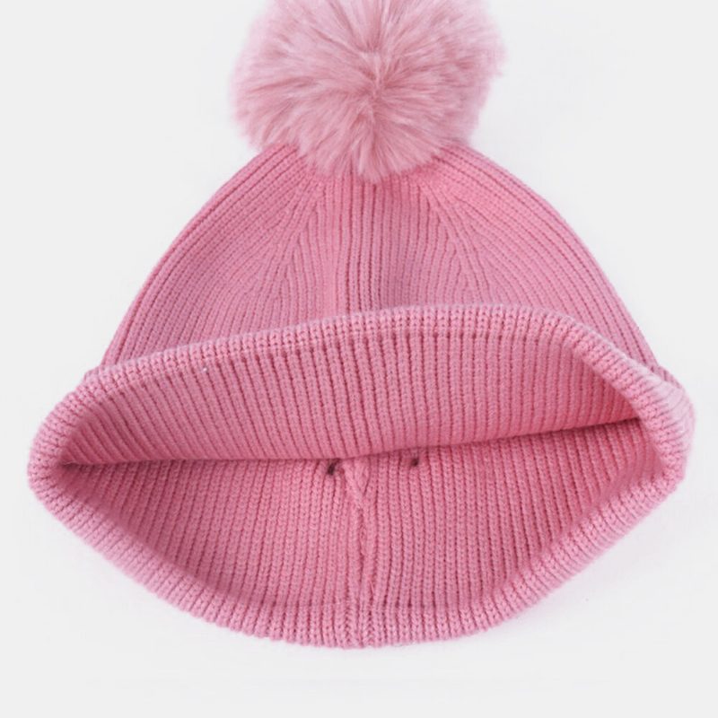 Dame 2stk Ull Vinter Hold Deg Varm Daglig Uformell Nakke Ansiktsbeskyttelse Fluff Ball Strikket Lue Beanie Mask