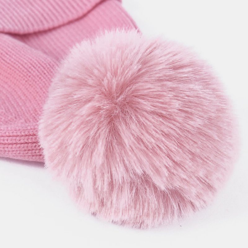 Dame 2stk Ull Vinter Hold Deg Varm Daglig Uformell Nakke Ansiktsbeskyttelse Fluff Ball Strikket Lue Beanie Mask