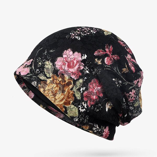 Dame Blomster Bomull Blonde Lue Etnisk Vintage God Elastisk Pustende Turban Caps