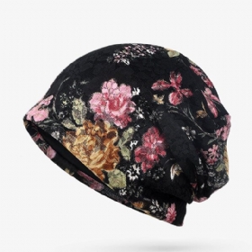 Dame Blomster Bomull Blonde Lue Etnisk Vintage God Elastisk Pustende Turban Caps