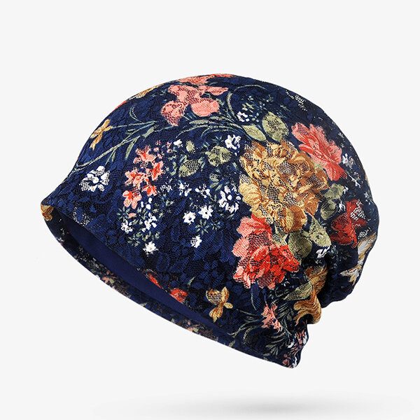 Dame Blomster Bomull Blonde Lue Etnisk Vintage God Elastisk Pustende Turban Caps