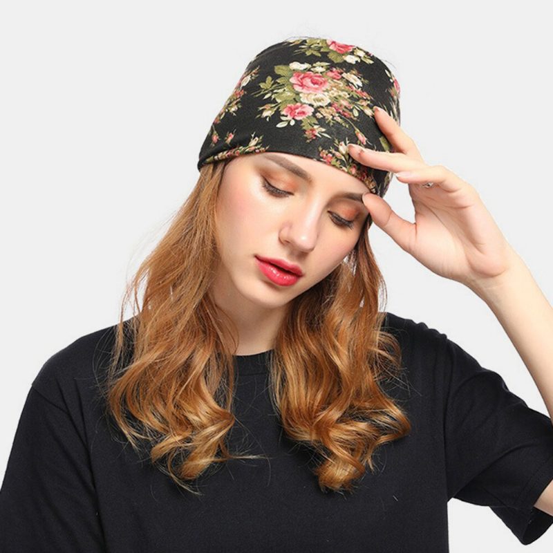 Dame Blomsterlue Beanie Skjerf Turban Head Wrap Cap