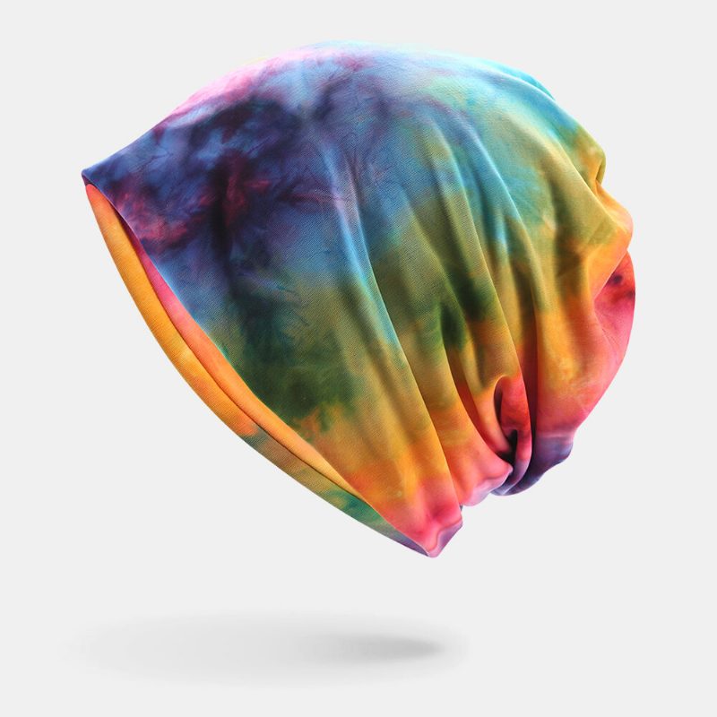 Dame Bomull Dobbel-bruk Tie-dye Nakkebeskyttelse Skjerf Bib Hatter Brimless Beanie