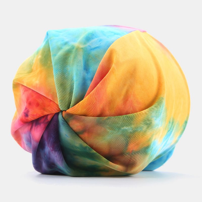 Dame Bomull Dobbel-bruk Tie-dye Nakkebeskyttelse Skjerf Bib Hatter Brimless Beanie