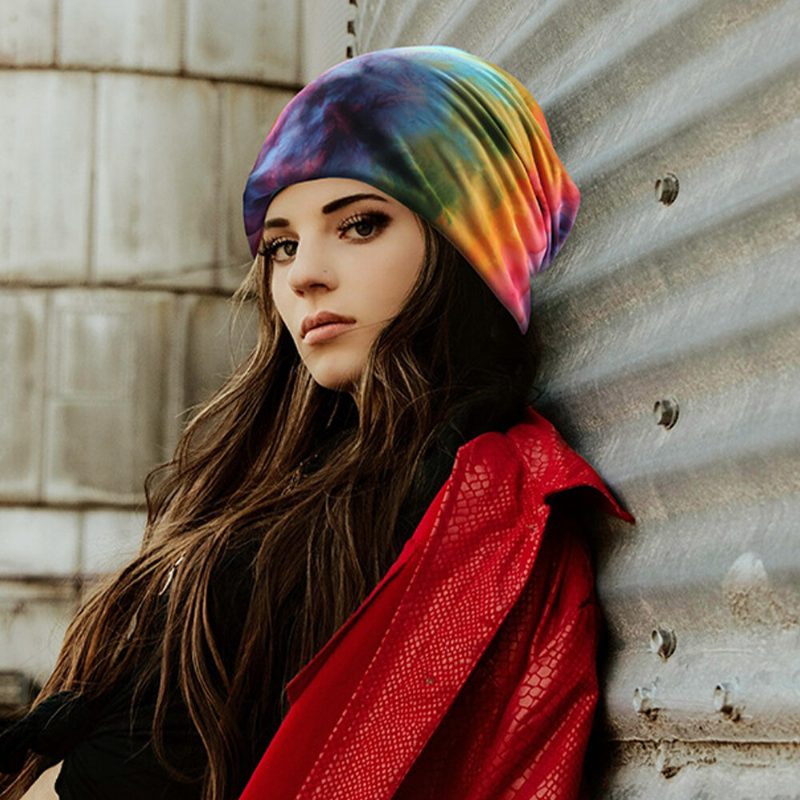 Dame Bomull Dobbel-bruk Tie-dye Nakkebeskyttelse Skjerf Bib Hatter Brimless Beanie