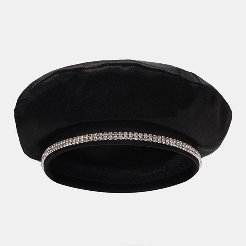 Dame Bomull Ensfarget Rhinestone Dekorasjon Beret Cap Tynn Pustende All-match Temperament Maler Hatter Åttekantet Hat