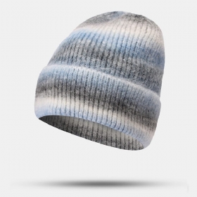 Dame Gradient Høst Vinter Varm Strikket Lue Personlighet Wild Flanging Ørebeskyttelse Beanie Hat