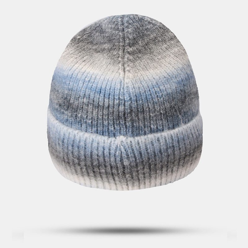 Dame Gradient Høst Vinter Varm Strikket Lue Personlighet Wild Flanging Ørebeskyttelse Beanie Hat