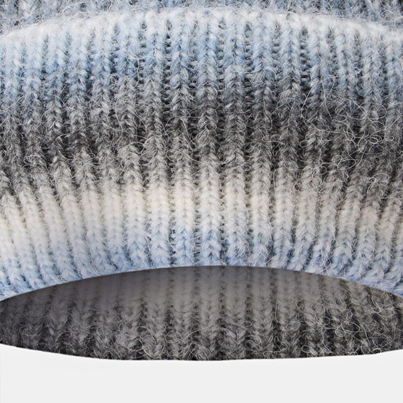 Dame Gradient Høst Vinter Varm Strikket Lue Personlighet Wild Flanging Ørebeskyttelse Beanie Hat