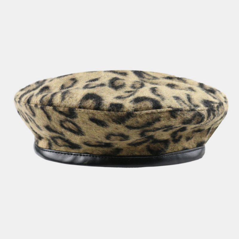 Dame Ull Leopard Varm Retro Maler Hatter Beret Hatter Oktagonal Hatter Flate Hat