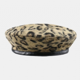 Dame Ull Leopard Varm Retro Maler Hatter Beret Hatter Oktagonal Hatter Flate Hat