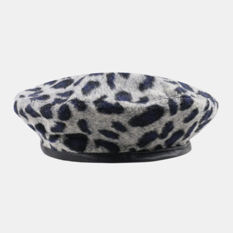 Dame Ull Leopard Varm Retro Maler Hatter Beret Hatter Oktagonal Hatter Flate Hat