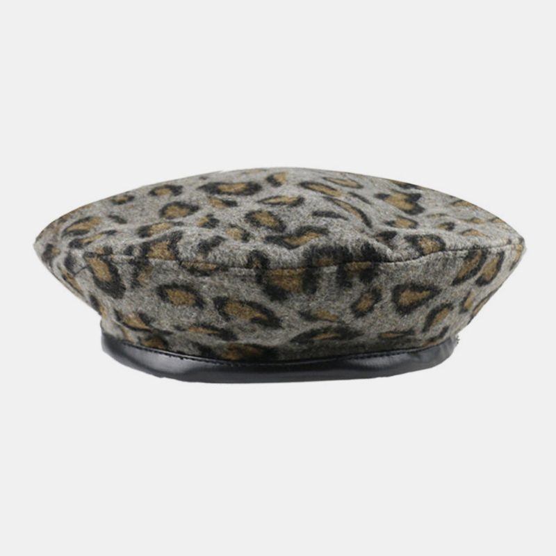 Dame Ull Leopard Varm Retro Maler Hatter Beret Hatter Oktagonal Hatter Flate Hat