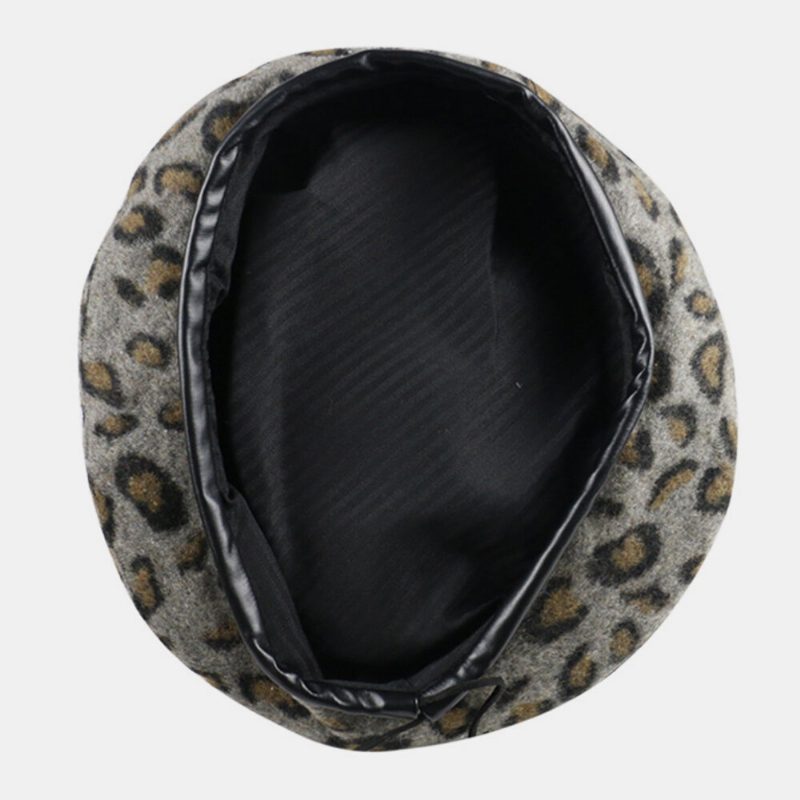 Dame Ull Leopard Varm Retro Maler Hatter Beret Hatter Oktagonal Hatter Flate Hat