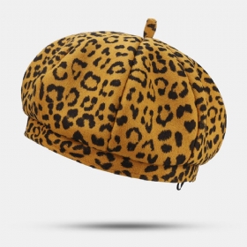 Dame Ull Varm Ung All-match Leopard Mønster Maler Hatter Newsboy Hatter Åttekantet Hatter Beret Hat