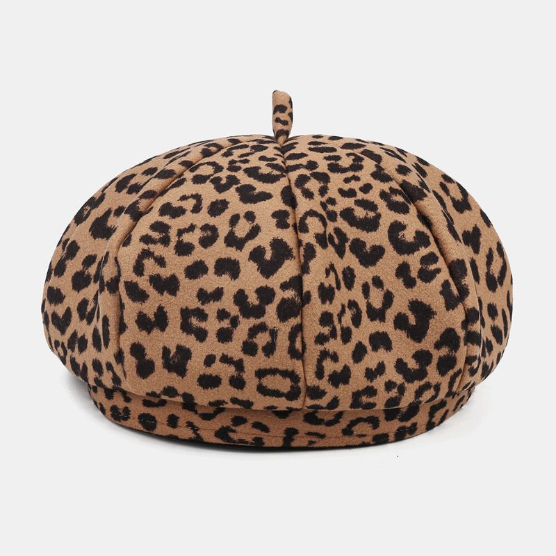 Dame Ull Varm Ung All-match Leopard Mønster Maler Hatter Newsboy Hatter Åttekantet Hatter Beret Hat