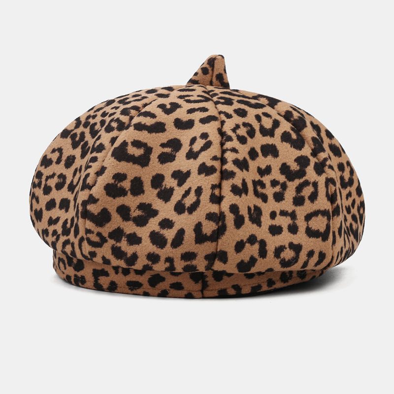 Dame Ull Varm Ung All-match Leopard Mønster Maler Hatter Newsboy Hatter Åttekantet Hatter Beret Hat